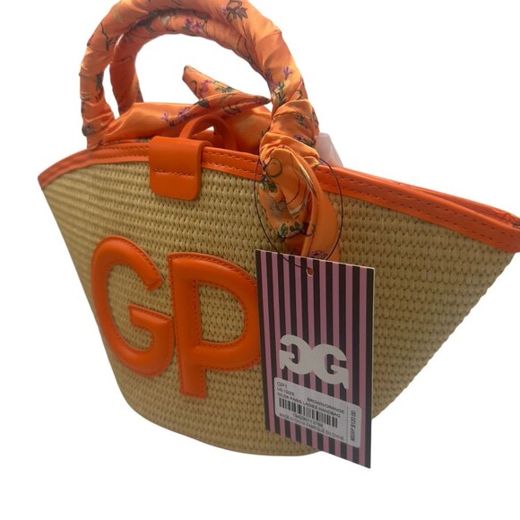 Gilda Paris Handbags - Gilda Paris GP Embroidered Straw Handbag With Orange Floral Scarf Handles